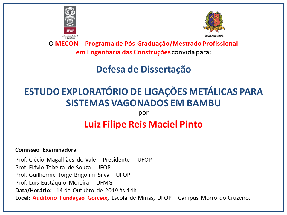 Convite de Defesa de Dissertação do aluno Luiz Filipe Reis Maciel Pinto